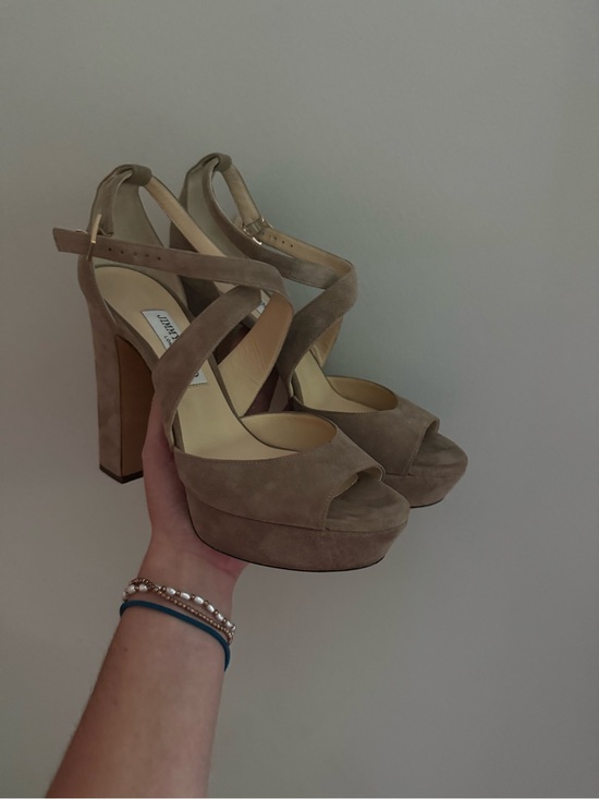 Jimmy Choo Shoes - Jimmy Choo Taupe Suede Crisscross Platform Sandals